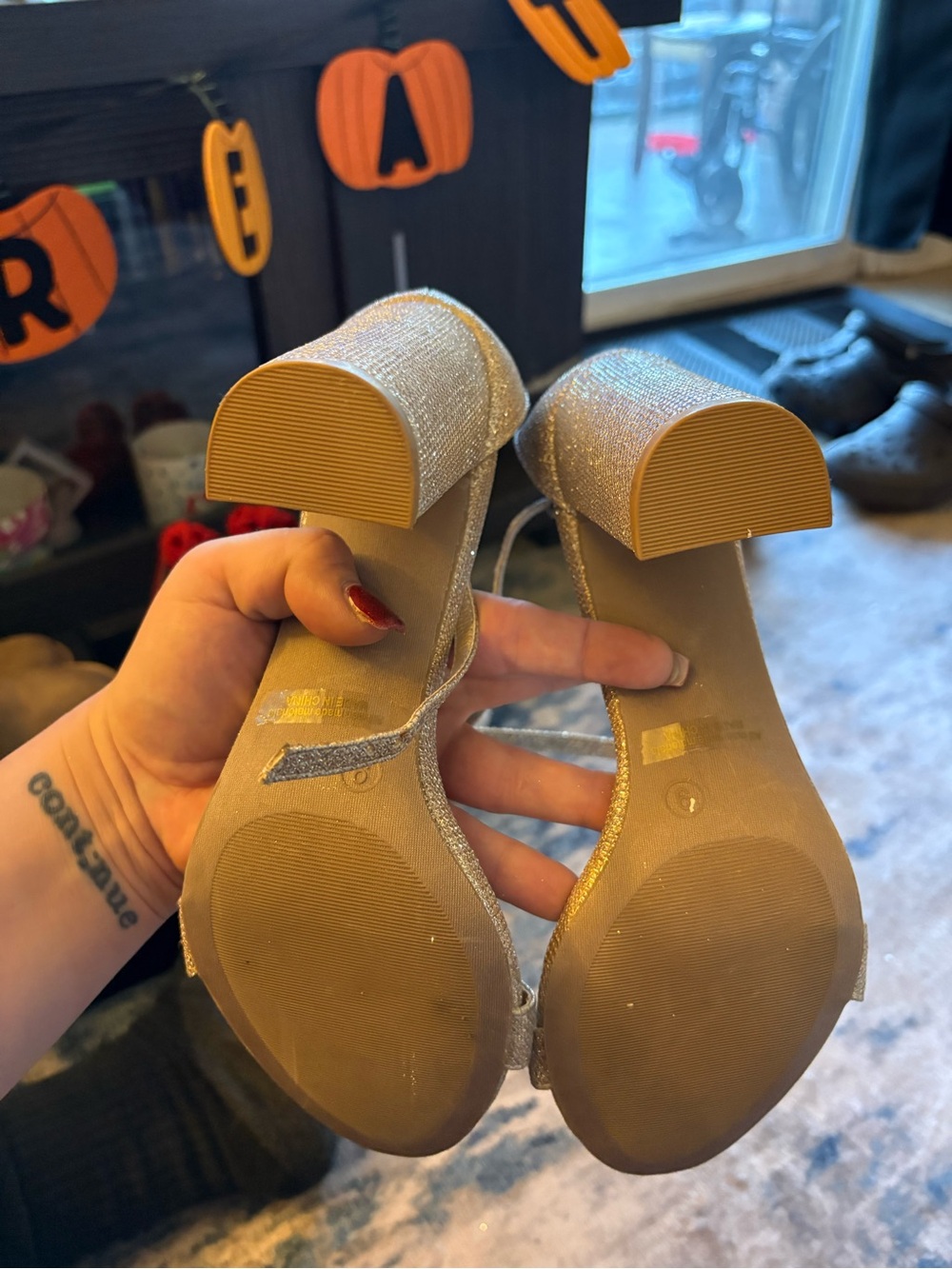 Fashion Nova Glitter Block Heel Sandals in Silver